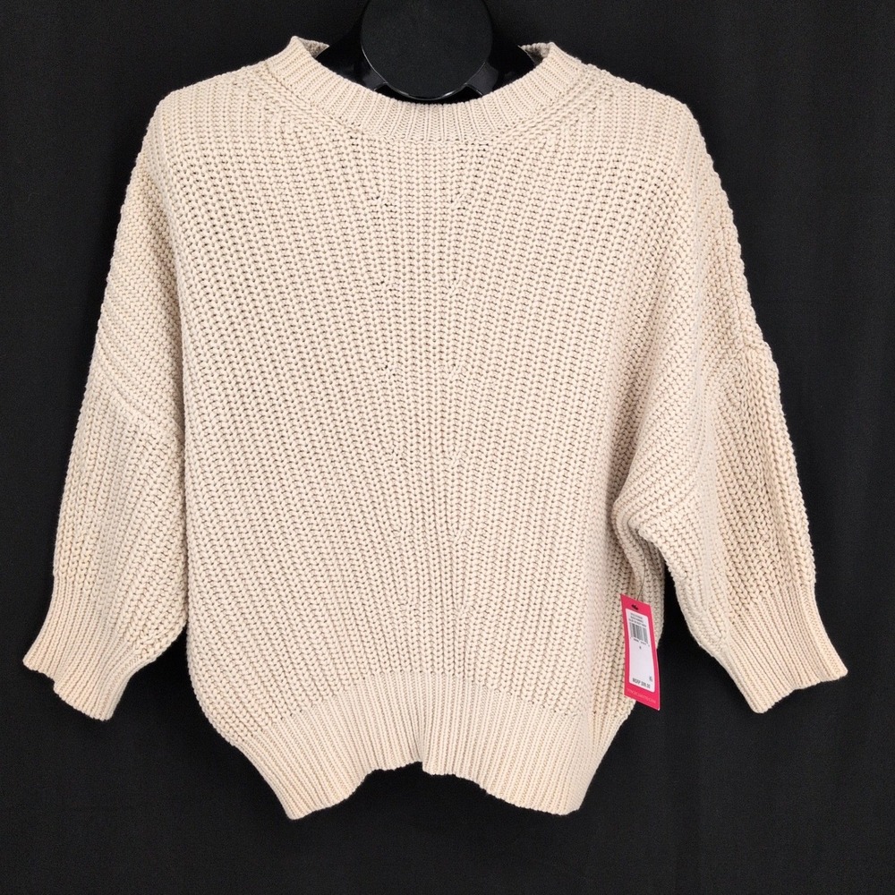 Vince Camuto Chunky Cable Knit Sweater Dolman Sleeve Minimalist Neutral Medium